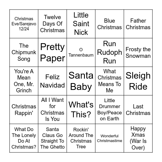 Happy Holidays Bingo Card
