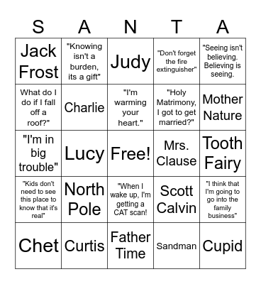 Santa Claus Bingo Card