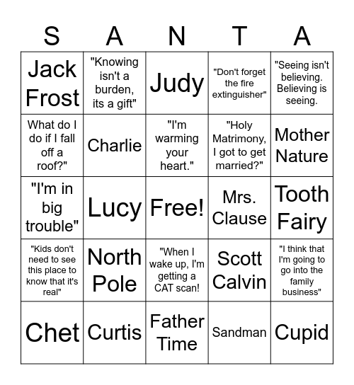 Santa Claus Bingo Card