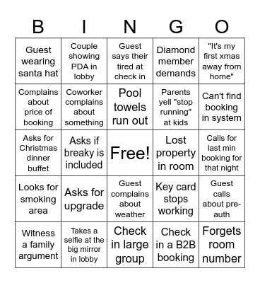 Front Office Xmas Bingo Card