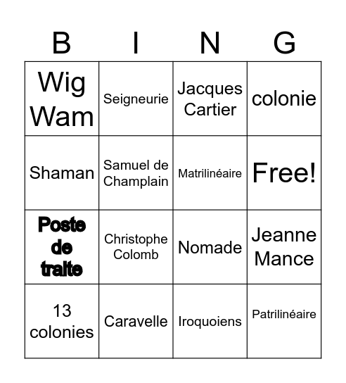 Bingo historique Noël Bingo Card