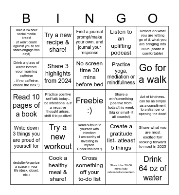 New year Self Care Bingo & Step Challenge Bingo Card