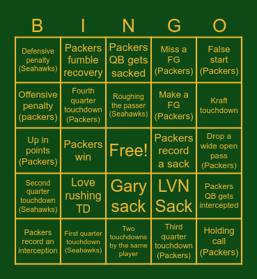 Week 15 VS Seahawks Bingo Card