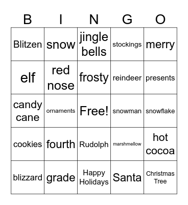 4th Grade Christmas Bingo Card