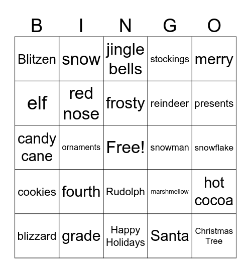 4th Grade Christmas Bingo Card