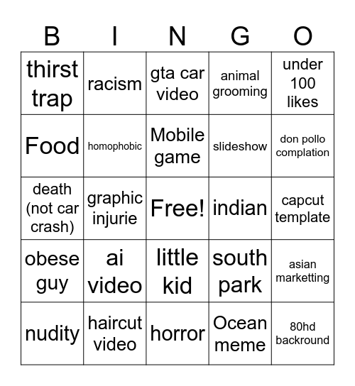 Untitled bingo card