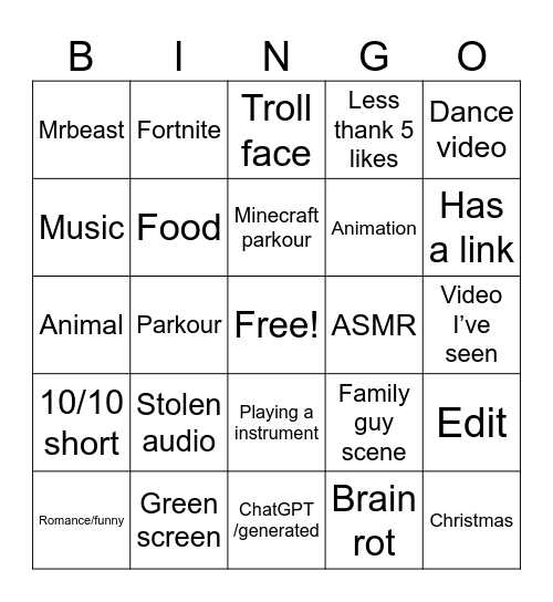 Untitled Bingo Card