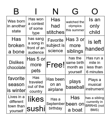 Find someone who... Bingo Card