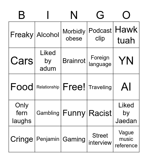 Untitled Bingo Card