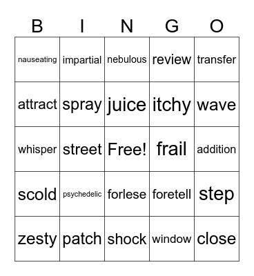 Random Word Bingo Card