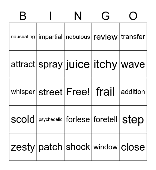 Random Word Bingo Card
