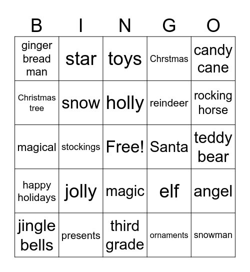 3rd Grade Christmas Bingo Card