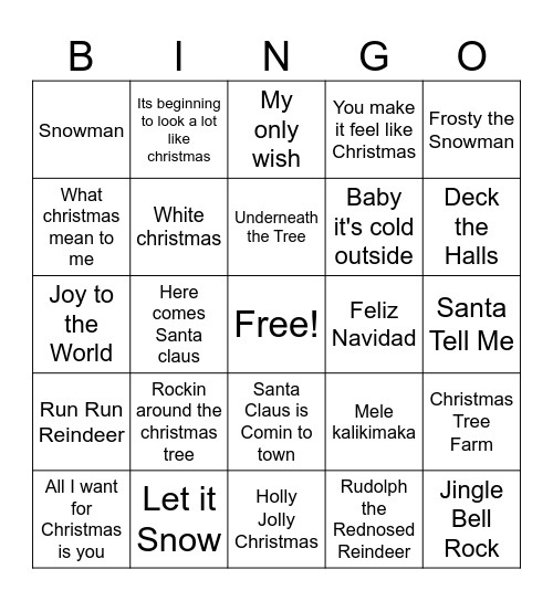 Caroline's Christmas Bingo Card