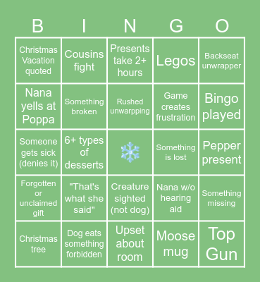Sulhoff Fam Christmas Bingo Card