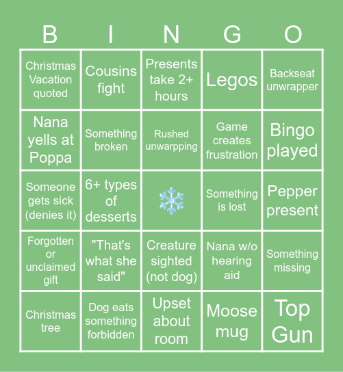 Sulhoff Fam Christmas Bingo Card