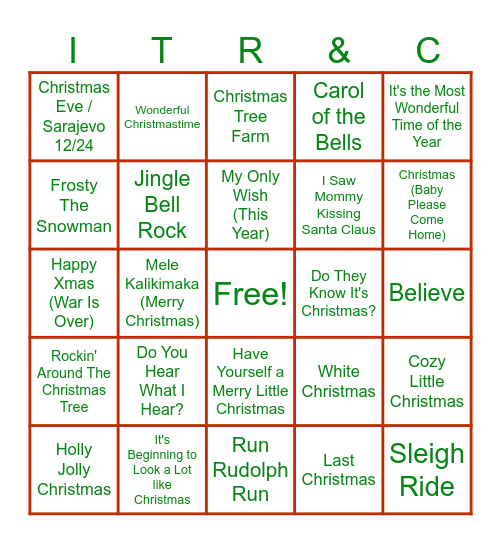 ITRC HOLIDAY BINGO Card