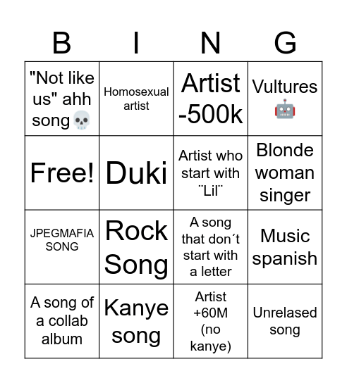 Spotify Bingo Card