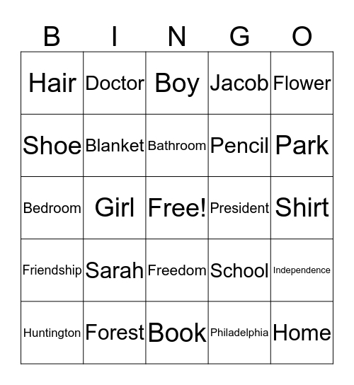 Noun BINGO Card