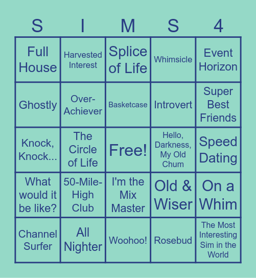 TS4 Base Game Achievements Bingo (Easy) Bingo Card