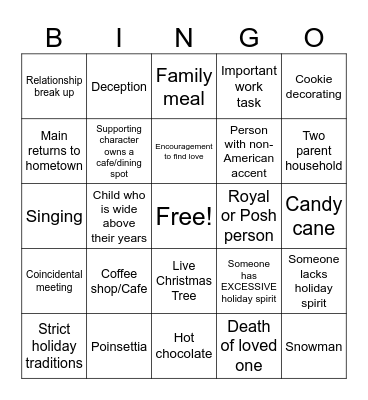 Holiday Movies Bingo Card