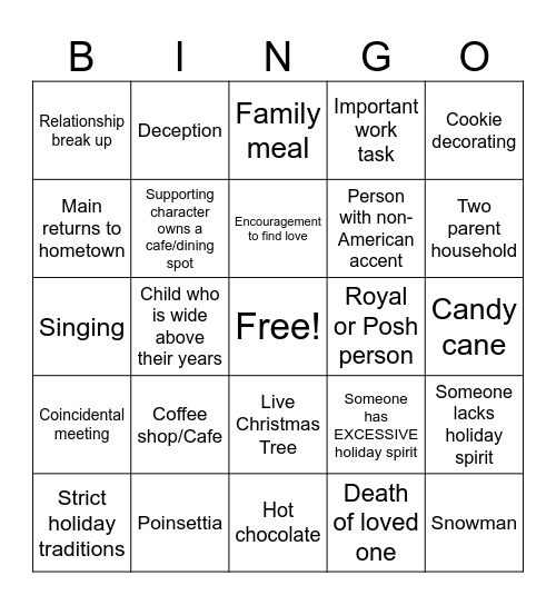 Holiday Movies Bingo Card