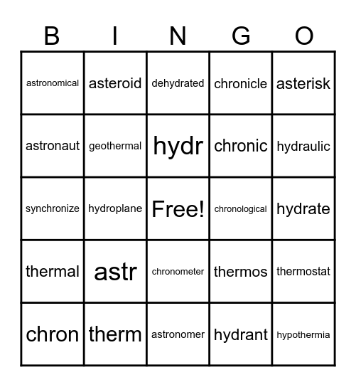 Trimester 1 Vocabulary Bingo Card