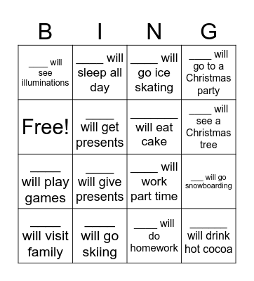 Winter Holiday Bingo Card