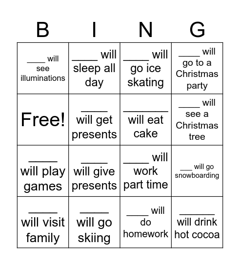 Winter Holiday Bingo Card