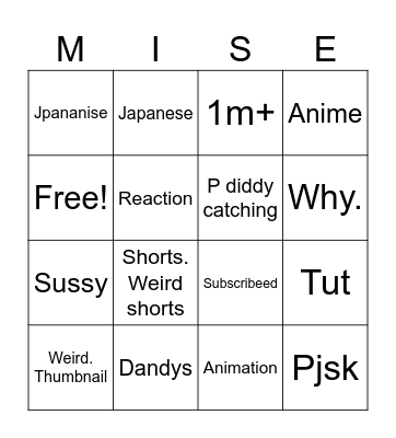 YouTube curse Bingo Card