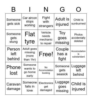 Family Travel Bingo Card