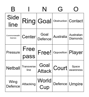 Netball Bingo Card