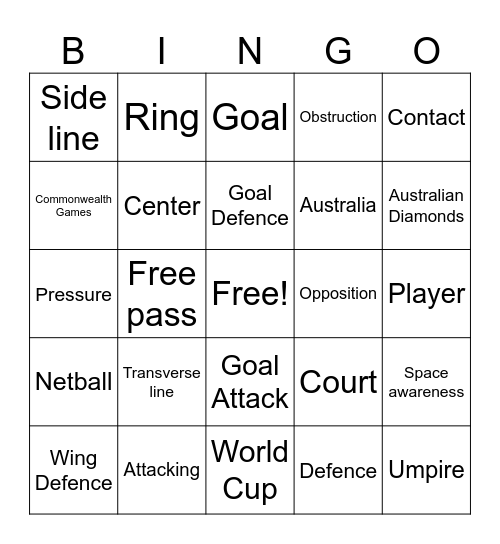 Netball Bingo Card