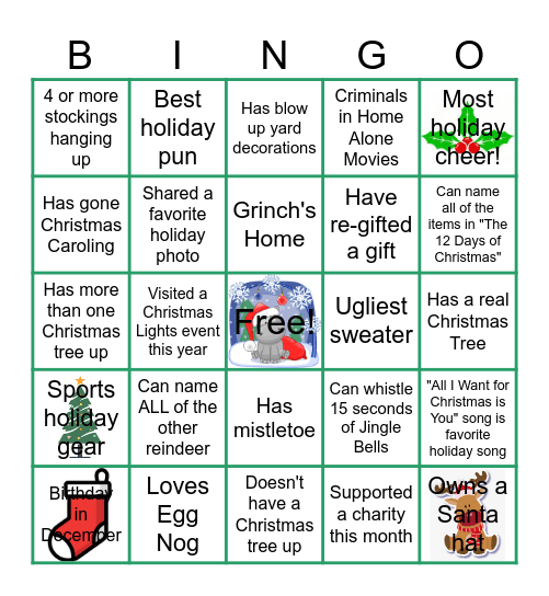 Virtual Holiday Party Bingo Card