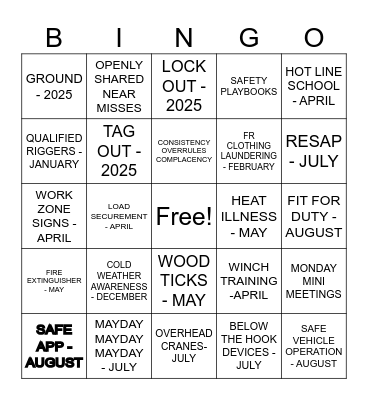 2024 SAFETY MEETING RECAP Bingo Card