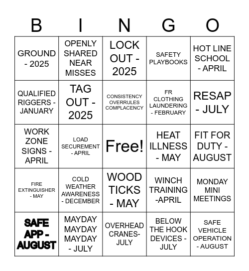 2024 SAFETY MEETING RECAP Bingo Card