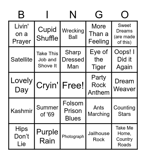 SING -- BINGO -- WIN! Bingo Card