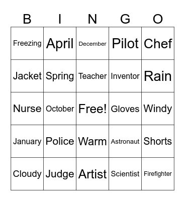 Vocabulary Bingo Card