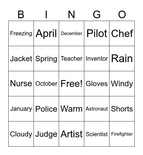 Vocabulary Bingo Card