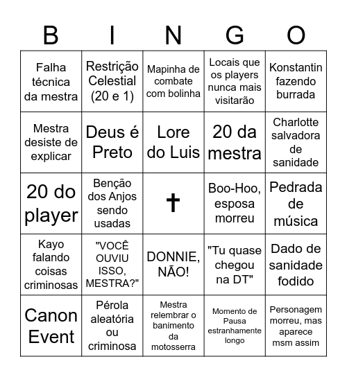 Bingo do RPG da Luca Bingo Card