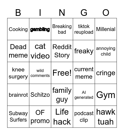 Reels Bingo Card