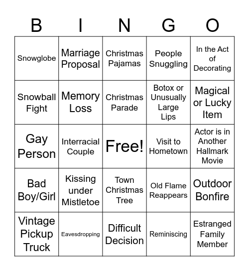 Hallmark Christmas Bingo Card