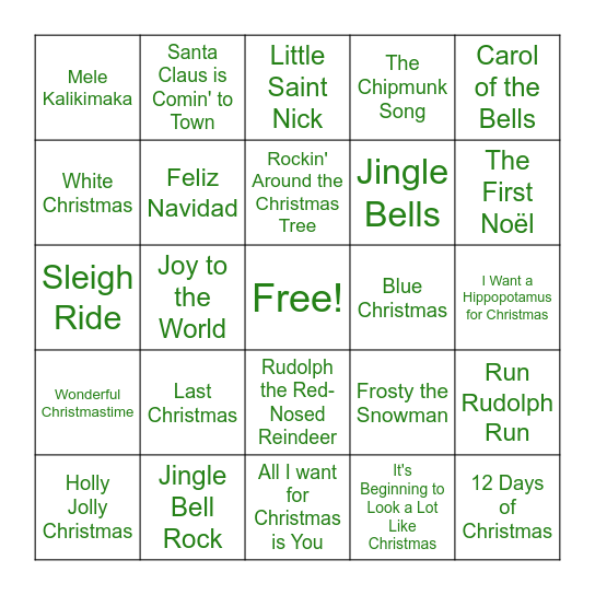 Christmas Song Bingo Card