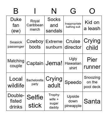 Cruise by Jema Selfie Bingo Card