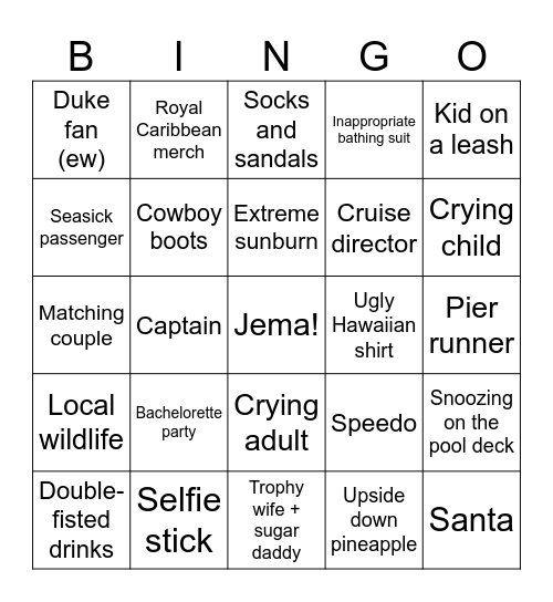 Cruise by Jema Selfie Bingo Card