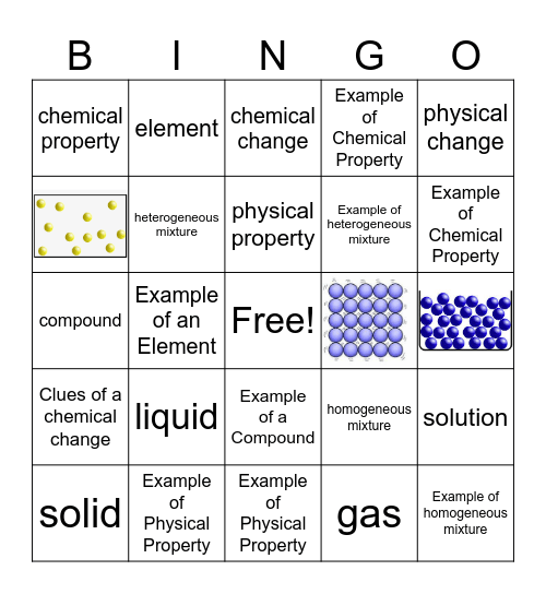 Matter, Properties, and Changes Bingo Card