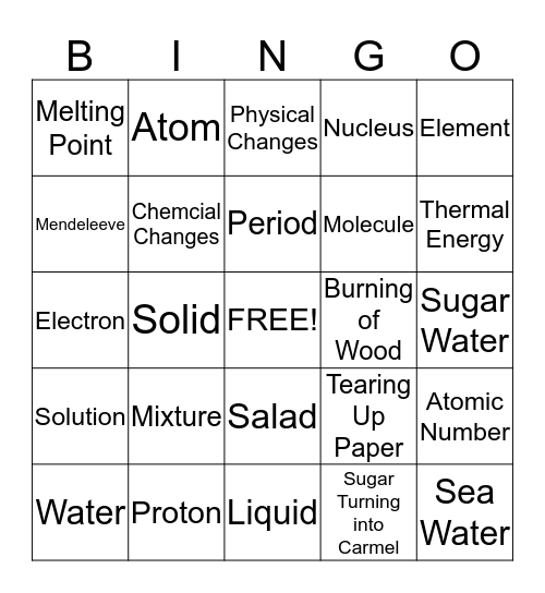 Matter, Matter, Everywhere! Bingo Card