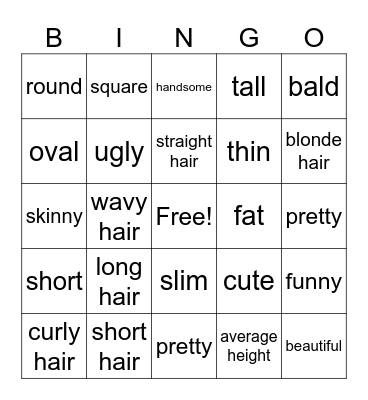 Describing people Bingo Card