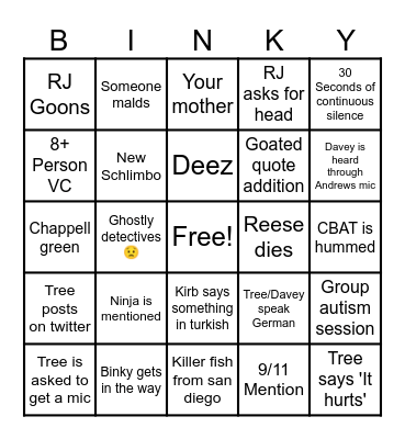 Celeb SMP Bingo Card