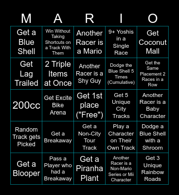 Mario Kart 8 Deluxe Online Bingo Card