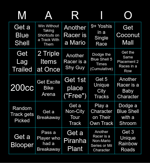Mario Kart 8 Deluxe Online Bingo Card